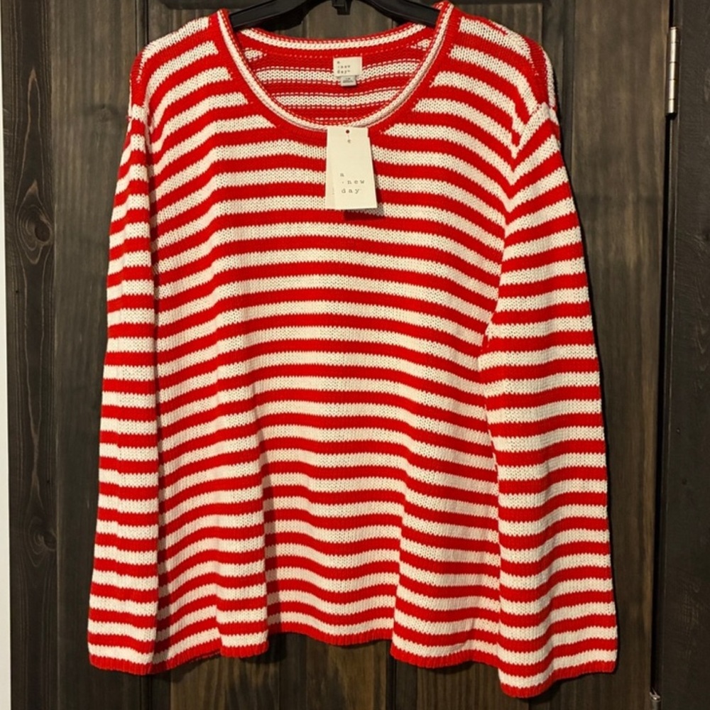 A New Day Striped Red and Cream sweater